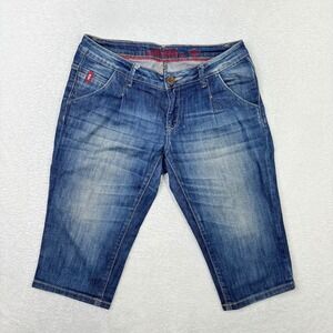 Lee Cooper British Design Co Indigo Denim Capri Jeans Size 28 Bermuda 15" Indeam